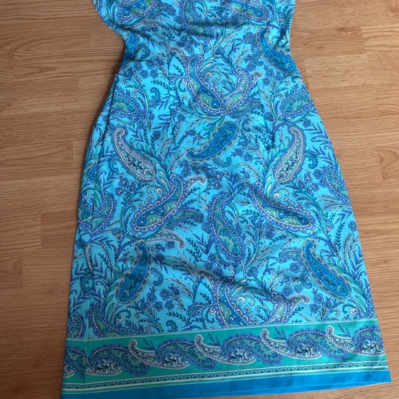 Talbots Blue Effortless Jersey Tie Dress Paisley Garden Size Small - Picture 9 of 10